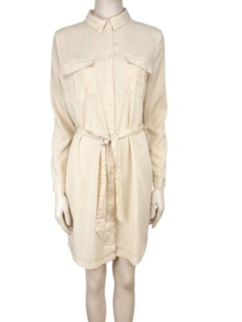 ICHI Butter Yellow Shirtβ Long Sleeves Belted French Tunic Summer Dress Sz 36 S - Picture 3 of 6